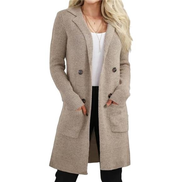 womens long cardigan sweater open front knit coatigan fall winter pockets - Picture 6 of 6